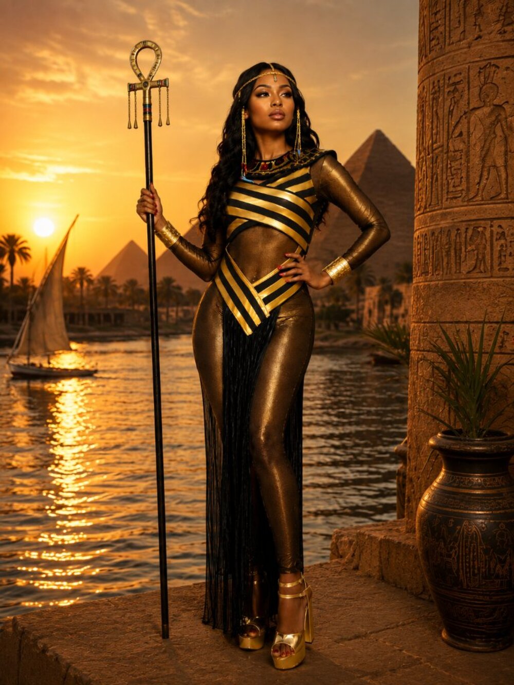 Queen of the Nile Black & Gold Catsuit Costume